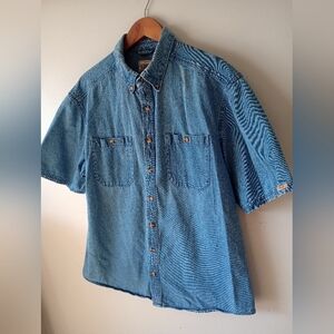 Men's Blue Denim Shirt Size Large Schmidt Workwear Button Down Denim Shirt Large